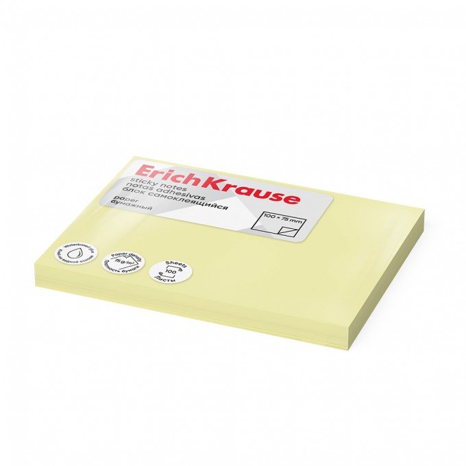 Post-it - Sticky notes ErichKrause 100х75 mm, 100 fogli, giallo