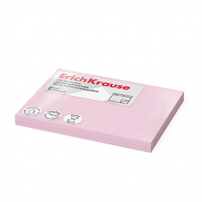 Post-it - Sticky notes ErichKrause 100х75 mm, 100 fogli, Rosa