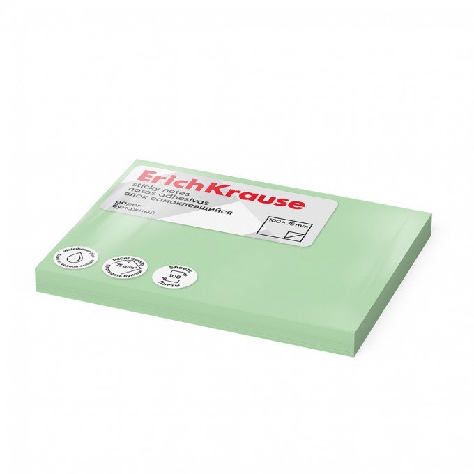 Post-it - Sticky notes ErichKrause 100х75 mm, 100 fogli, Verde