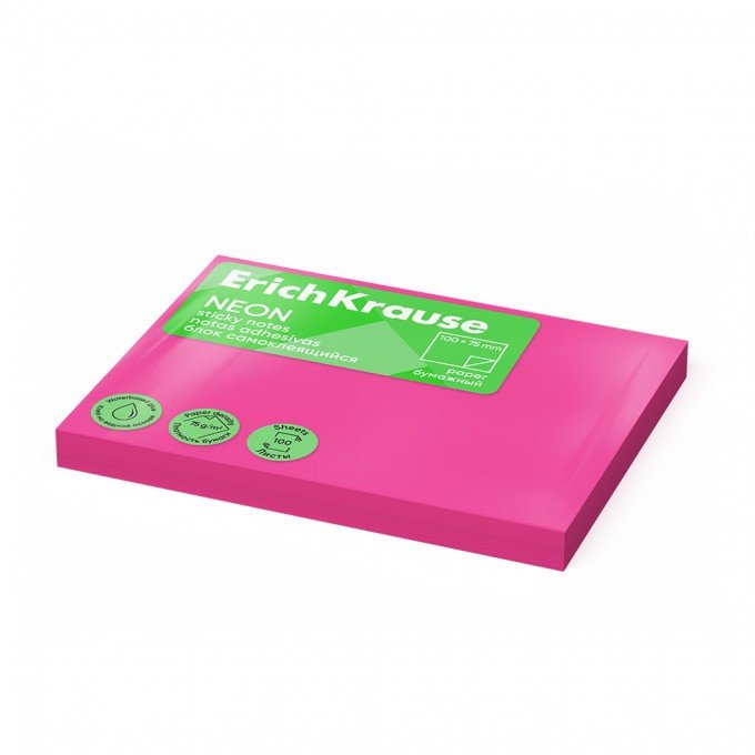 Post-it - Sticky notes ErichKrause 100х75 mm, 100 fogli, Rosa Fluo