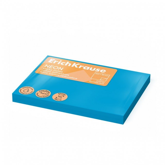 Post-it - Sticky notes ErichKrause 100х75 mm, 100 fogli, Blu Fluo