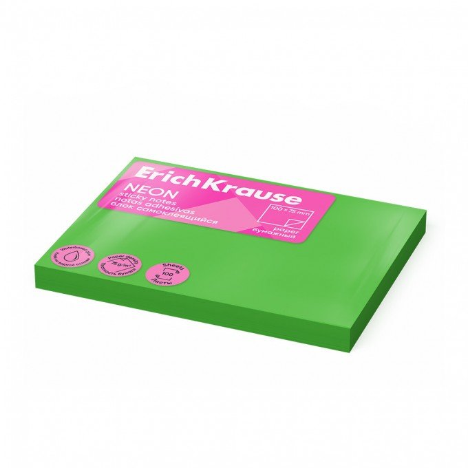 Post-it - Sticky notes ErichKrause 100х75 mm, 100 fogli, Verde Fluo