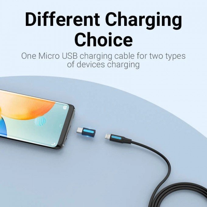 Adattatore OTG Vention da Micro USB a USB Type-C – Ricarica Rapida 3A e Trasferimento Dati 480Mbps