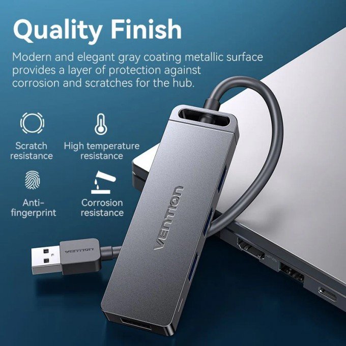 Hub USB 3.0 a 4 porte Vention – Espansione rapida e sicura per dispositivi USB