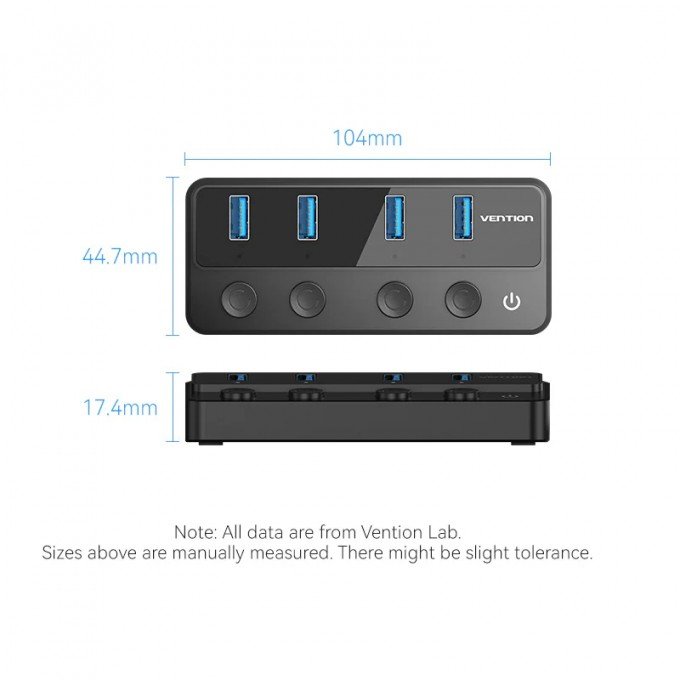 Hub USB 3.0 a 4 porte con interruttori di alimentazione individuali Vention – 1m, Nero