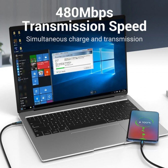 Cavo USB 2.0 C maschio a C maschio Vention  da 1 Metro – 480Mbps, 3A, ricarica rapida, PVC nero