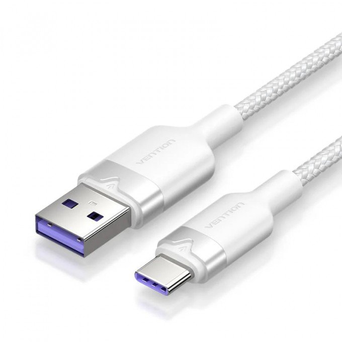 Cavo USB 2.0 A maschio a C maschio 6A Vention 1 Metro Bianco – 480Mbps, ricarica rapida, lega di alluminio