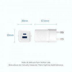Caricatore Vention Bianco GaN 2 Porte USB-C + USB-A 30W/30W – Spina EU – Ricarica Rapida e Compatta Caricatore Vention Bianco GaN 2 Porte USB-C + USB-A 30W/30W – Spina EU – Ricarica Rapida e Compatta