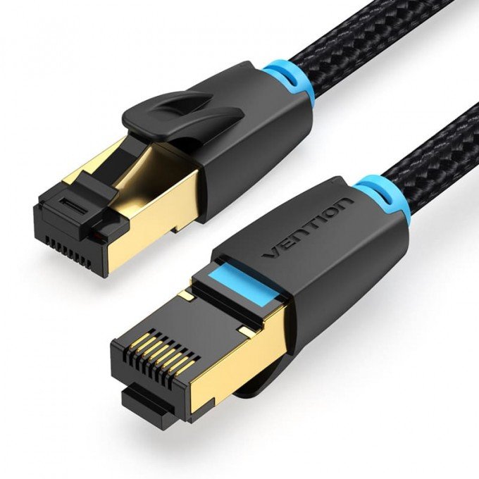 Cavo Ethernet Vention Cat 8 SFTP 2 m – 40Gbps, 2000MHz, RJ45 schermato, intrecciato in cotone nero