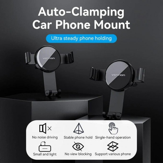 Supporto Auto Vention con Chiusura Automatica e Clip a Becco d'Anatra – Nero, Modello Fashion Disc