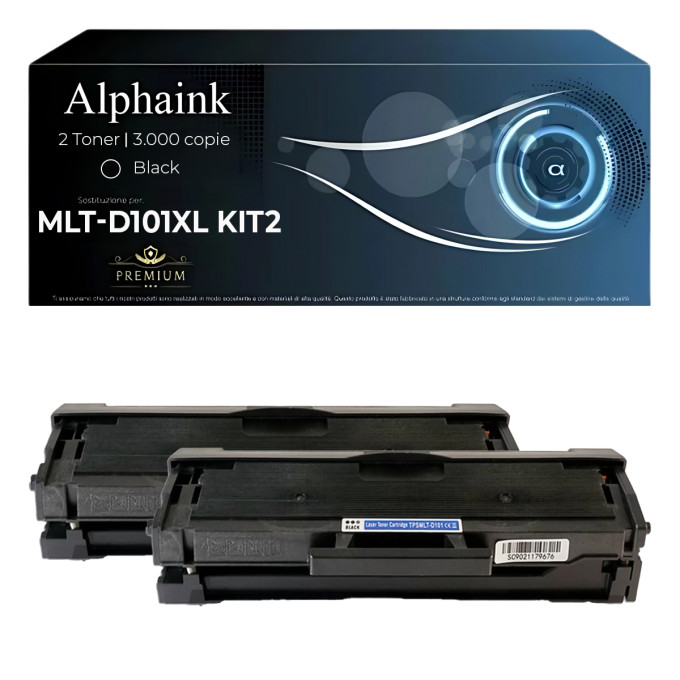 2 Toner Samsung MLT-D101XL Alta Capacità Nero Compatibili - AlphaInk 2 Toner Samsung MLT-D101XL Alta Capacità Nero Compatibili - AlphaInk