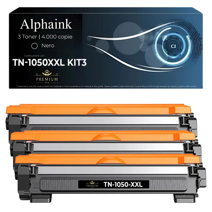 Kit da 3 Toner TN-1050-XXL Compatibili Per Brother Nero Kit da 3 Toner TN-1050-XXL Compatibili Per Brother Nero