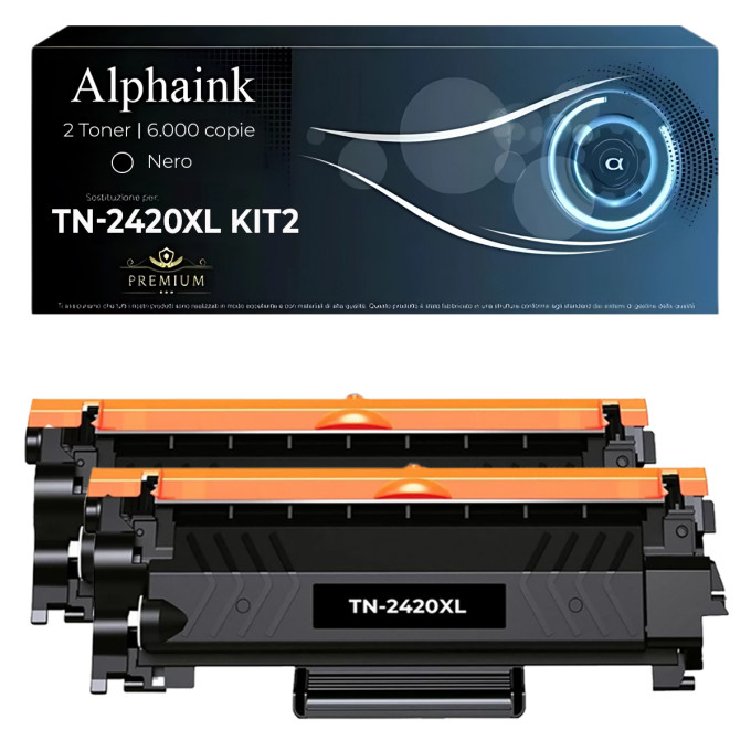 2 Toner Brother TN-2420XL CON CHIP Nero Compatibili 2 Toner Brother TN-2420XL CON CHIP Nero Compatibili