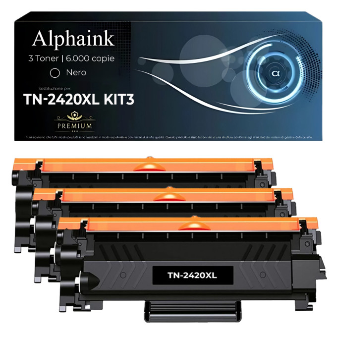 3 Toner Brother TN-2420XL CON CHIP Nero Compatibili 3 Toner Brother TN-2420XL CON CHIP Nero Compatibili