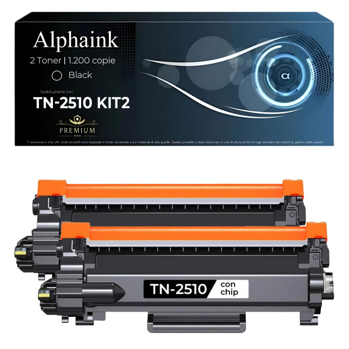 2 Toner Brother TN-2510 Nero CON CHIP Compatibile 2 Toner Brother TN-2510 Nero CON CHIP Compatibile