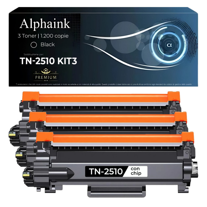 3 Toner Brother TN-2510 Nero CON CHIP Compatibile 3 Toner Brother TN-2510 Nero CON CHIP Compatibile