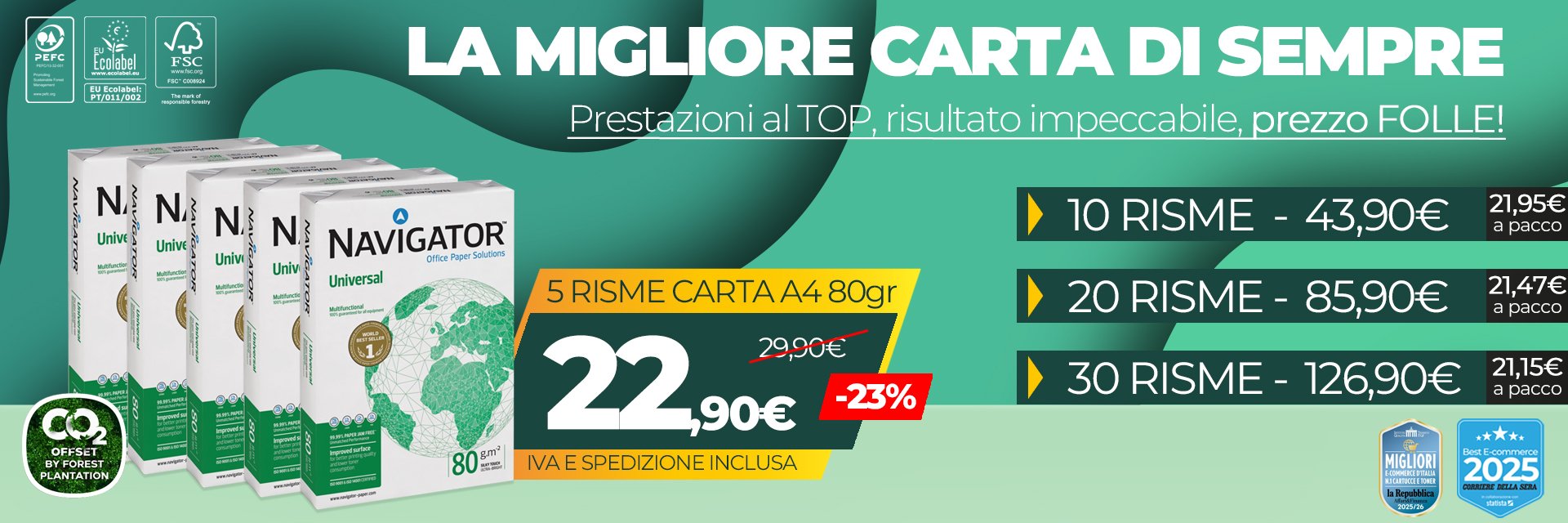 Pacco di carta A4 Navigator Universal 80 gr