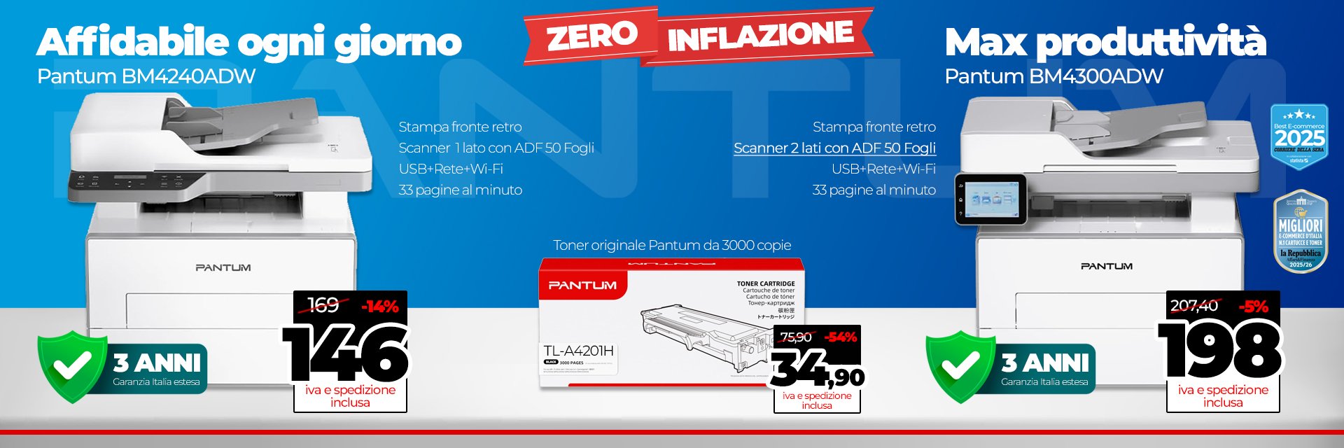 Offerta lancio sulla nuove Pantum BM4300ADW e BM4240ADW in bundle
