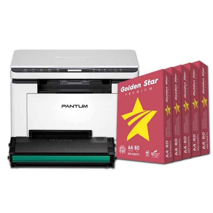 Stampante Pantum MFC Laser BM2300W A4 3 IN 1 + 5 Risme di Carta Golden Star da 80 Gr + Toner Originale da 1600 copie Stampante Pantum MFC Laser BM2300W A4 3 IN 1 + 5 Risme di Carta Golden Star da 80 Gr + Toner Originale da 1600 copie