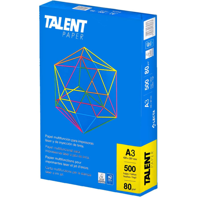 Talent Paper Carta A3 Premium 80gr - Confezione da 1 risma da 500 Fogli - bianca
