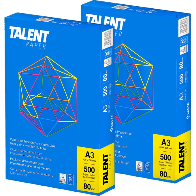 Talent Paper Carta A3 Premium 80gr - Confezione da 2 risme da 500 Fogli - bianca