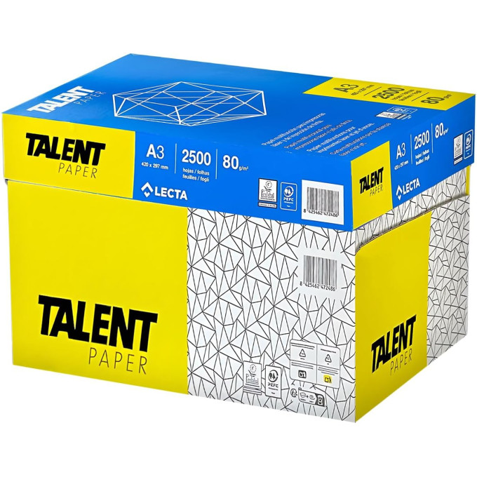 Talent Paper Carta A3 Premium 80gr - Confezione da 5 risme da 500 Fogli - bianca