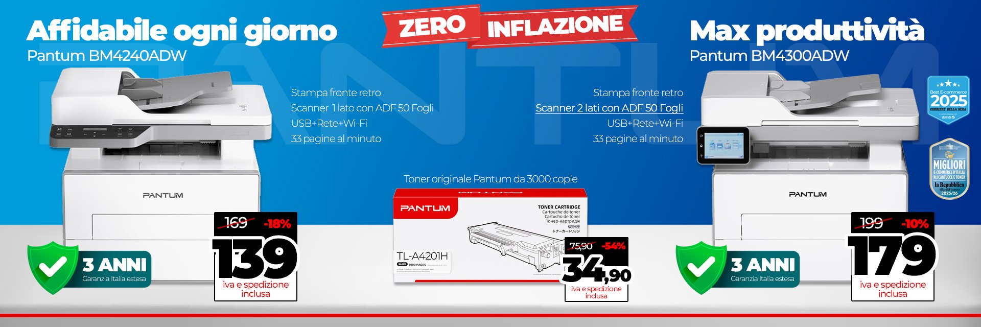 Offerta lancio sulla nuove Pantum BM4300ADW e BM4240ADW in bundle