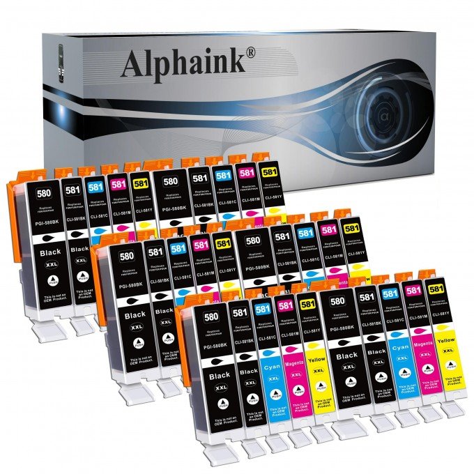 30 Cartucce Canon PGI-580 CLI-581 XXL Nero + Colori con CHIP Compatibili 30 Cartucce Canon PGI-580 CLI-581 XXL Nero + Colori con CHIP Compatibili
