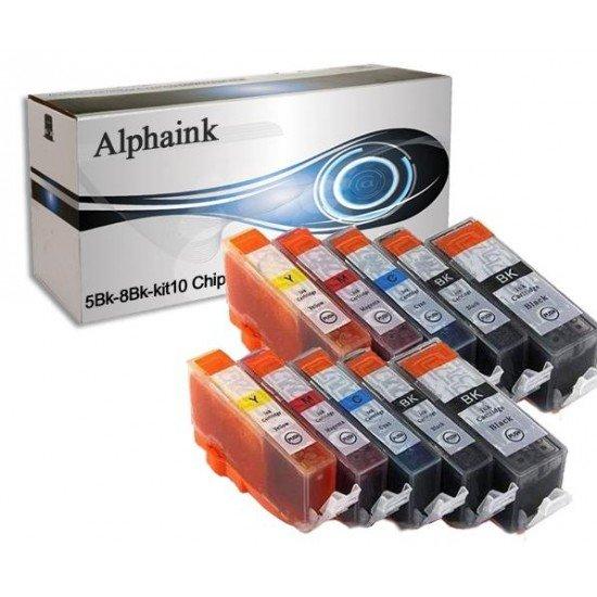 10 Cartucce Canon 5BK-8BK Nero + Colore CON CHIP Compatibili 10 Cartucce Canon 5BK-8BK Nero + Colore CON CHIP Compatibili