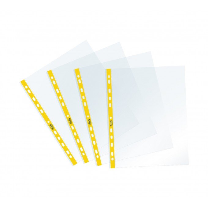 Favorit Buste Perforate, Lucide, Alto Spessore, 22 x 30 cm, 25 Pezzi, Trasparenti con Banda Colorata Giallo