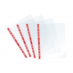 Favorit Buste Perforate, Lucide, Alto Spessore, 22 x 30 cm, 25 Pezzi, Trasparenti con Banda Colorata Rossa Favorit Buste Perforate, Lucide, Alto Spessore, 22 x 30 cm, 25 Pezzi, Trasparenti con Banda Colorata Rossa