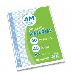 Blasetti Ricambi rinforzati A4 - Confezione da 40 fogli - Rigatura 4M - 80gr Blasetti Ricambi rinforzati A4 - Confezione da 40 fogli - Rigatura 4M - 80gr