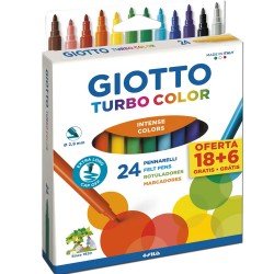 Giotto Turbo Color Confezione da 24 Pennarelli - Punta Fine 2,8 mm - Inchiostro ad Acqua - Lavabili - Colori Assortiti Giotto Turbo Color Confezione da 24 Pennarelli - Punta Fine 2,8 mm - Inchiostro ad Acqua - Lavabili - Colori Assortiti
